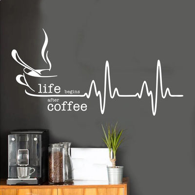 Life Begins After Coffee Heartbeat Wall Sticker