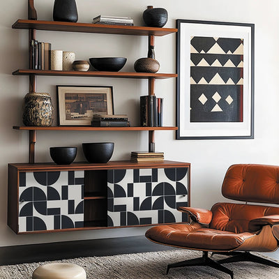 Vintage Geometric Wallpaper in Black and White