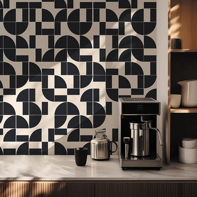 Vintage Geometric Wallpaper in Black and White