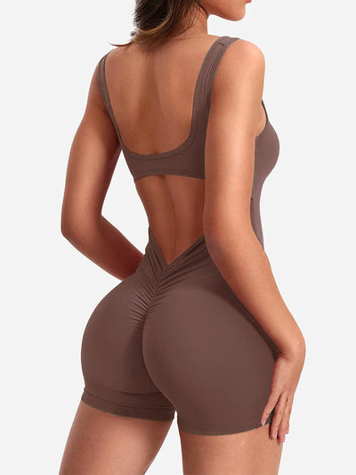 Summer 2025 High-Waisted One-Piece Shorts with Shoulder Straps Slimming Hip Lifting Sexy Sports Yoga Wear