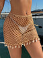 Women Crochet Cover Up Hollow Shell Short Beach Dress Mini Skirt Cover Up Bikini Swimsuit Dress Bathing Suits Beach Short Dress